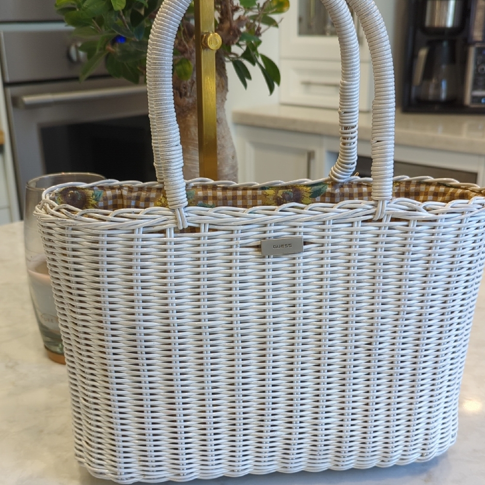 GUESS White Woven Tote
